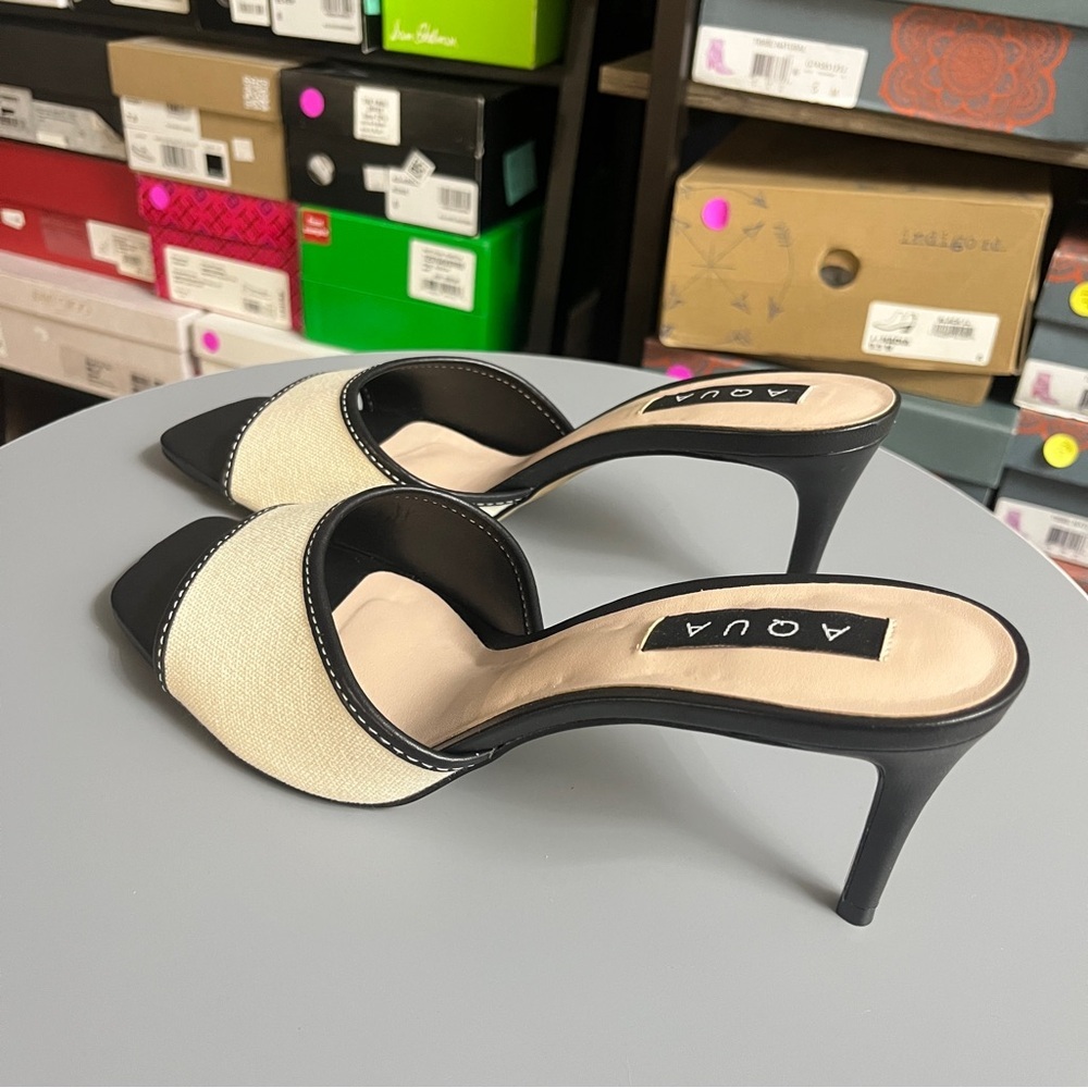 Aqua Black and Cream Sandalia Heeled Mules - Picture 6 of 11